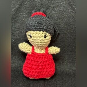 Handmade Crochet Doll with Red Dress